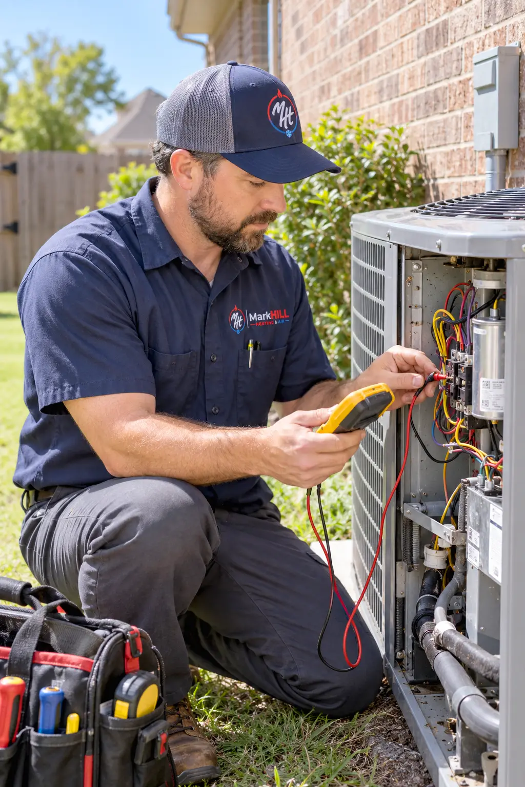 Ac Repair Technician Testing Outdoor Ac Controls