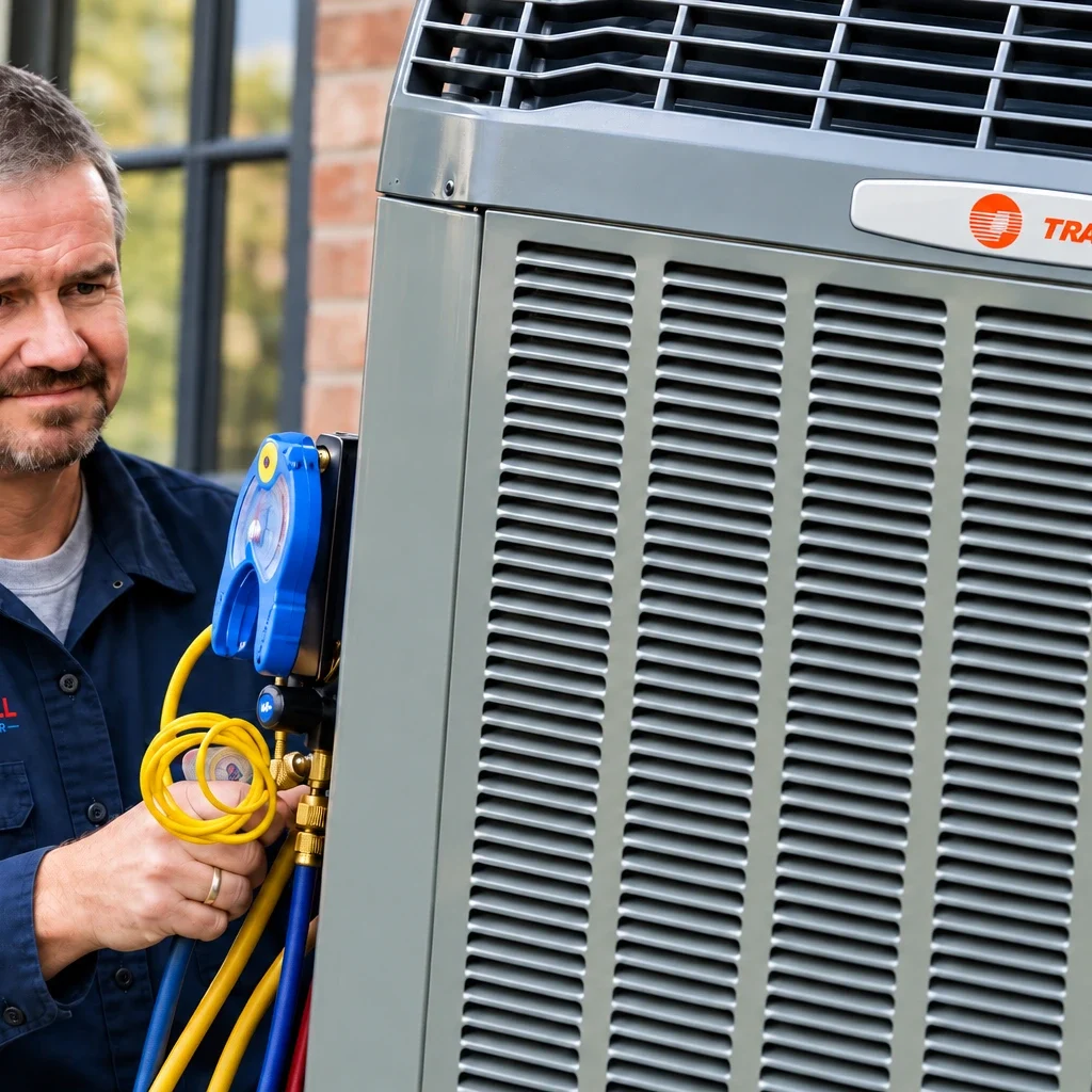 Mark Hill Hvac Technician Servicing Trane Ac Condenser Ac Repair